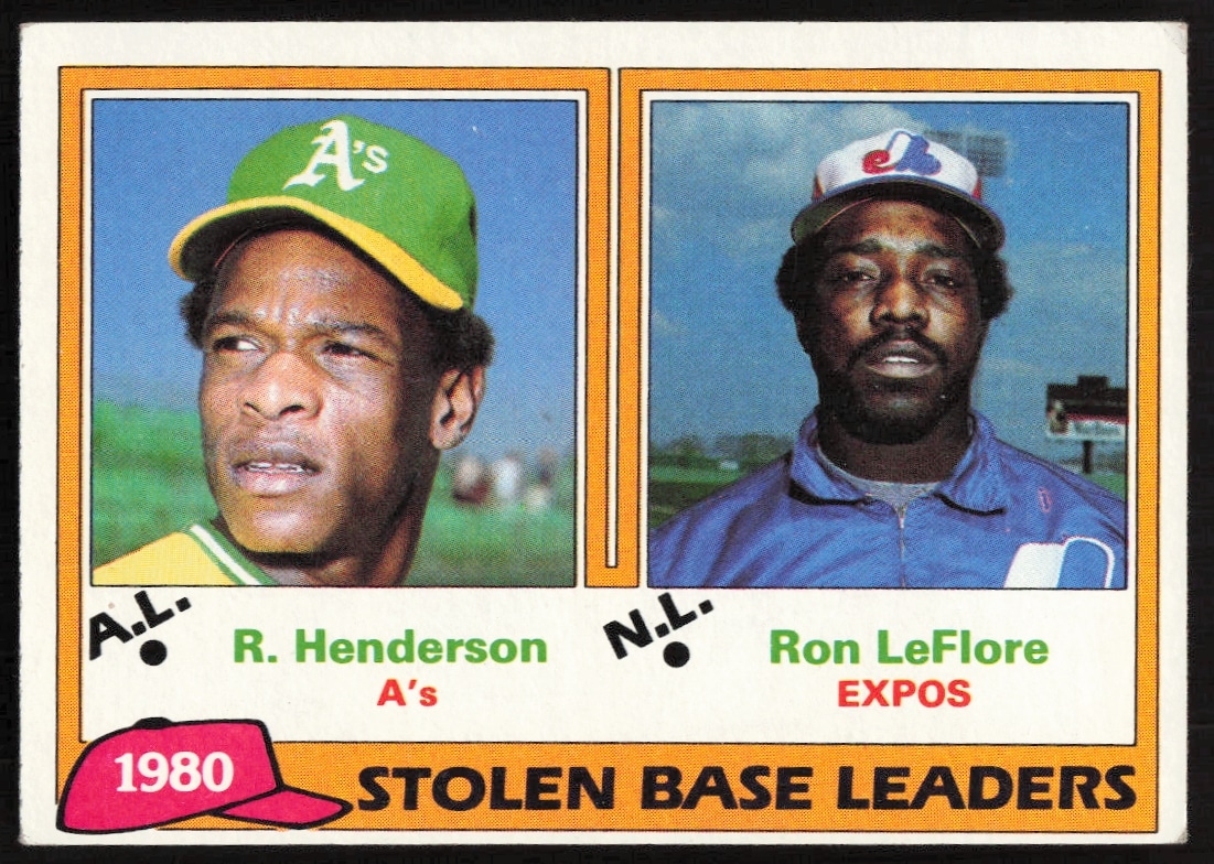 1981 Topps Rickey Henderson / Ron LeFlore League Leaders #4 (Front)