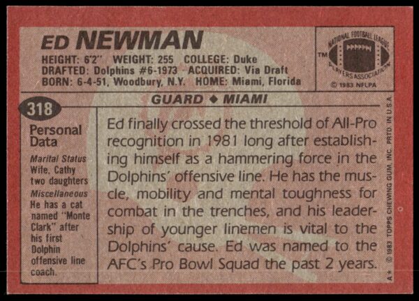 1983 Topps Ed Newman #318 (Back)