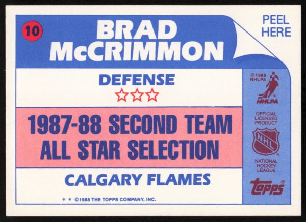 1988-89 Topps Brad McCrimmon Sticker Inserts #10 (Back)