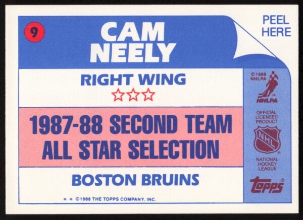 1988-89 Topps Cam Neely Sticker Inserts #9 (Back)