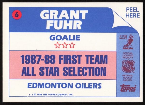 1988-89 Topps Grant Fuhr Sticker Inserts #6 (Back)