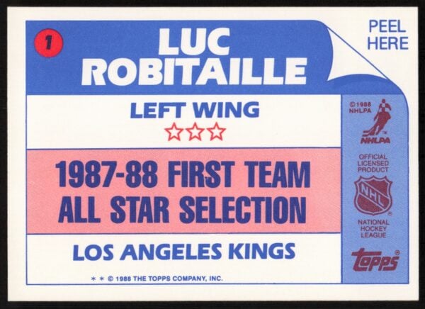 1988-89 Topps Luc Robitaille Sticker Inserts #1 (Back)