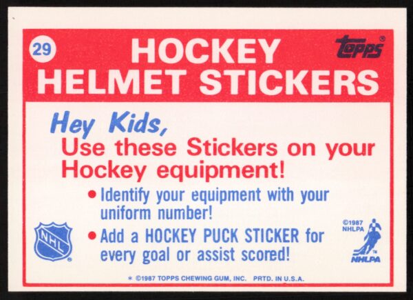 1988-89 Topps Minnesota North Stars Sticker Inserts Logo bottom #29 (Back)