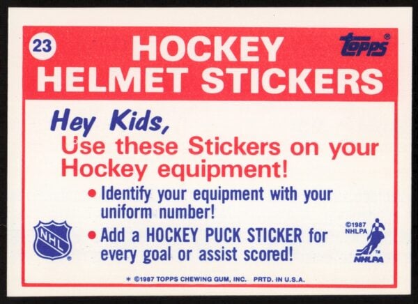 1988-89 Topps Montreal Canadiens Sticker Inserts #23 (Back)