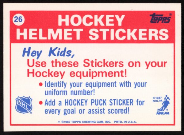 1988-89 Topps Philadelphia Flyers Sticker Inserts #26 (Back)