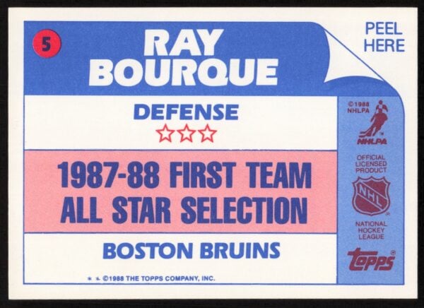 1988-89 Topps Ray Bourque Sticker Inserts #5 (Back)