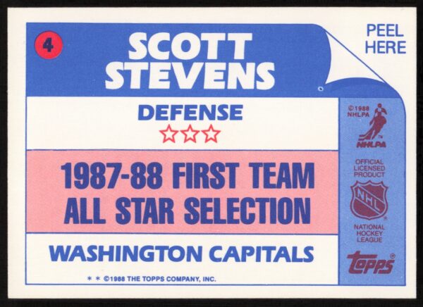1988-89 Topps Scott Stevens Sticker Inserts #4 (Back)