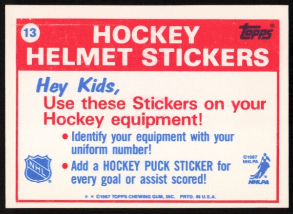 1988-89 Topps Toronto Maple Leafs Sticker Inserts #13 (Back)