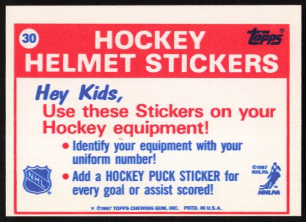 1988-89 Topps Washington Capitals Sticker Inserts Logo bottom #30 (Back)