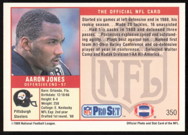 1989 Pro Set Aaron Jones #350 (Back)