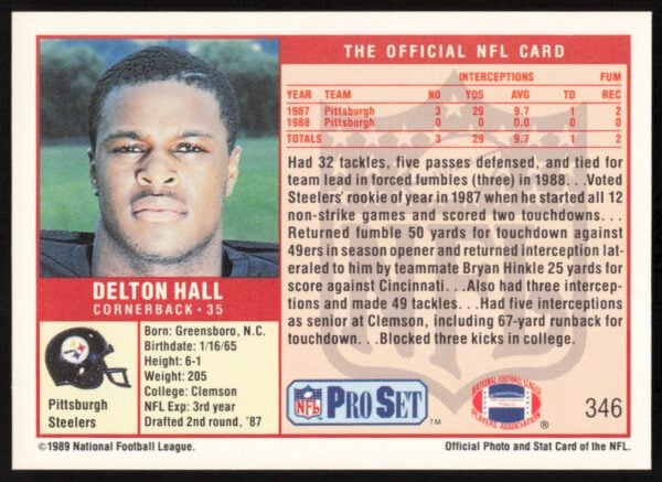 1989 Pro Set Delton Hall #346 (Back)