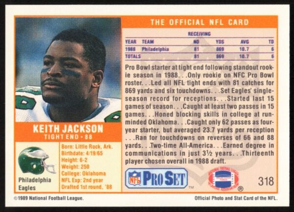 1989 Pro Set Keith Jackson #318 (Back)
