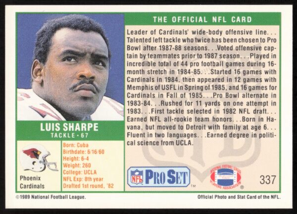 1989 Pro Set Luis Sharpe #337 (Back)