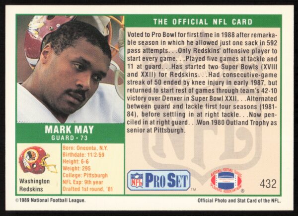 1989 Pro Set Mark May #432 (Back)