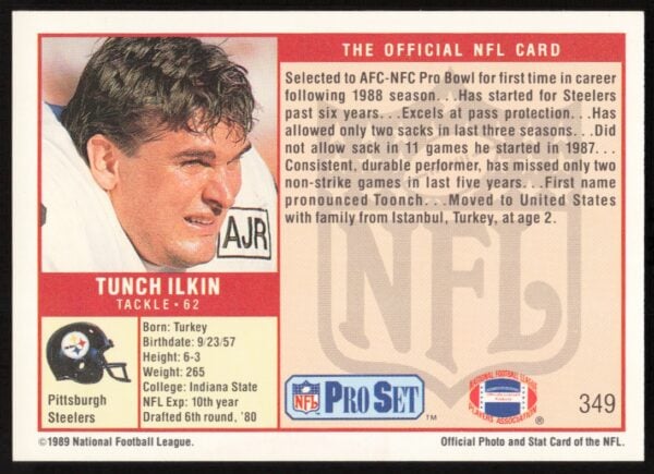 1989 Pro Set Tunch Ilkin #349 (Back)