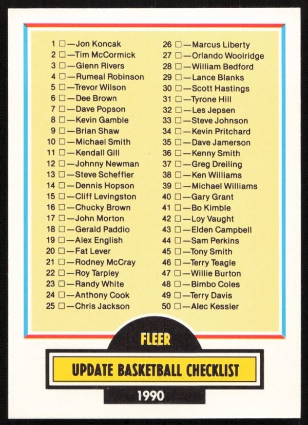 1990-91 Fleer Update Checklist #U-100 (Front)