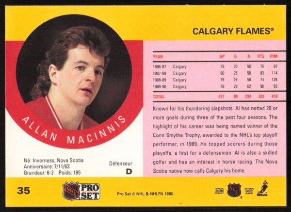 1990-91 Pro Set Al MacInnis #35 (Back)