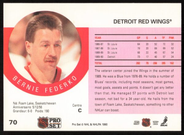 1990-91 Pro Set Bernie Federko #70 (Back)