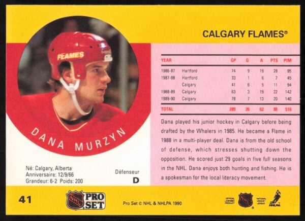 1990-91 Pro Set Dana Murzyn #41 (Back)