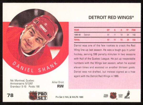 1990-91 Pro Set Daniel Shank #78 (Back)