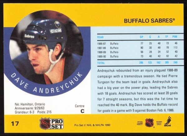 1990-91 Pro Set Dave Andreychuk #17 (Back)