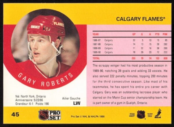 1990-91 Pro Set Gary Roberts #45 (Back)