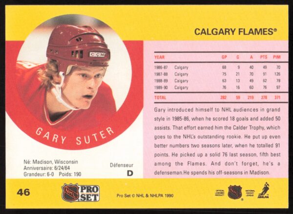 1990-91 Pro Set Gary Suter #46 (Back)