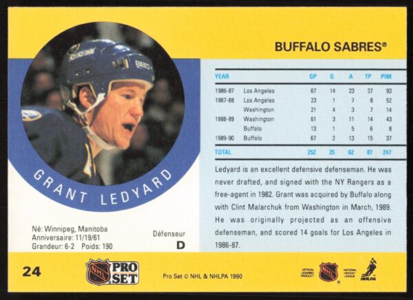 1990-91 Pro Set Grant Ledyard #24 (Back)