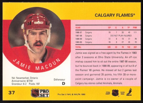 1990-91 Pro Set Jamie Macoun #37 (Back)