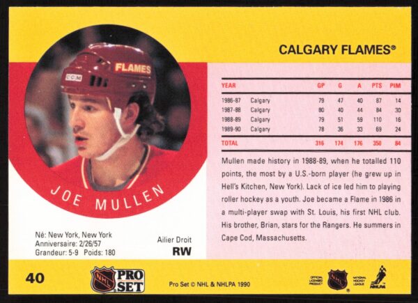 1990-91 Pro Set Joe Mullen #40 (Back)