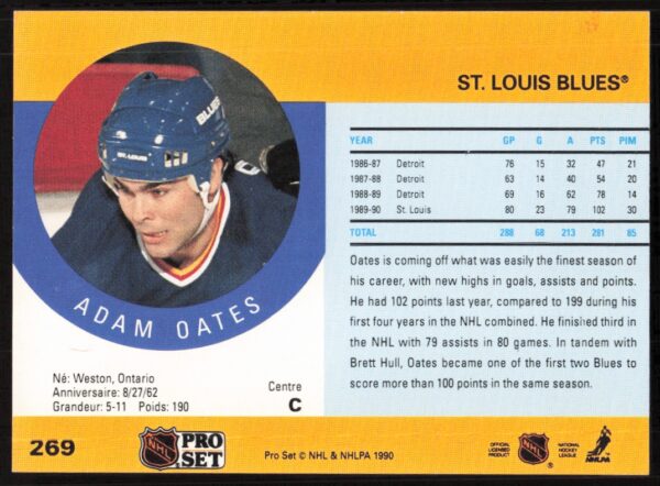 1990-91 Pro Set NHL Adam Oates #269 (Back)