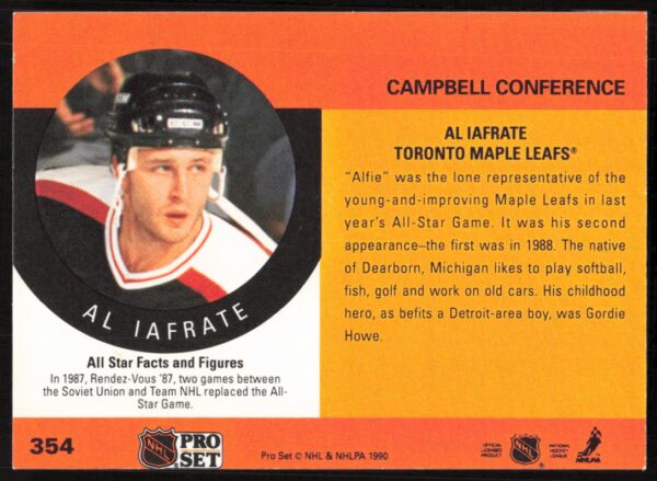 1990-91 Pro Set NHL Al Iafrate #354 (Back)