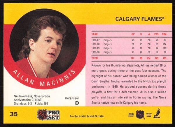 1990-91 Pro Set NHL Al MacInnis #35 (Back)