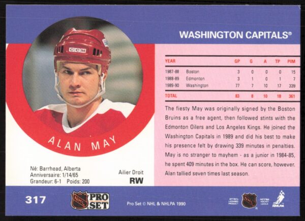 1990-91 Pro Set NHL Alan May #317 (Back)