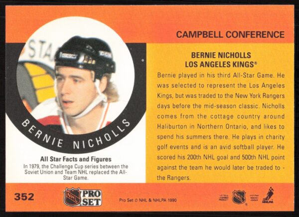 1990-91 Pro Set NHL Bernie Nicholls #352 (Back)