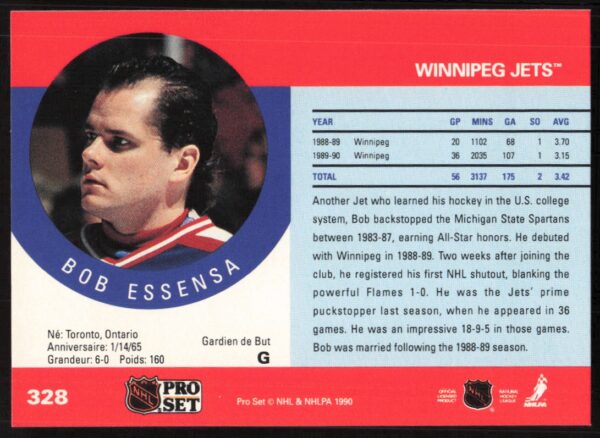 1990-91 Pro Set NHL Bob Essensa #328 (Back)