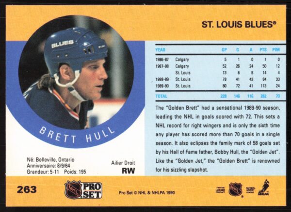 1990-91 Pro Set NHL Brett Hull #263 (Back)