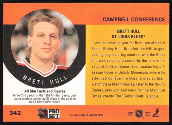 1990-91 Pro Set NHL Brett Hull #342 (Back)