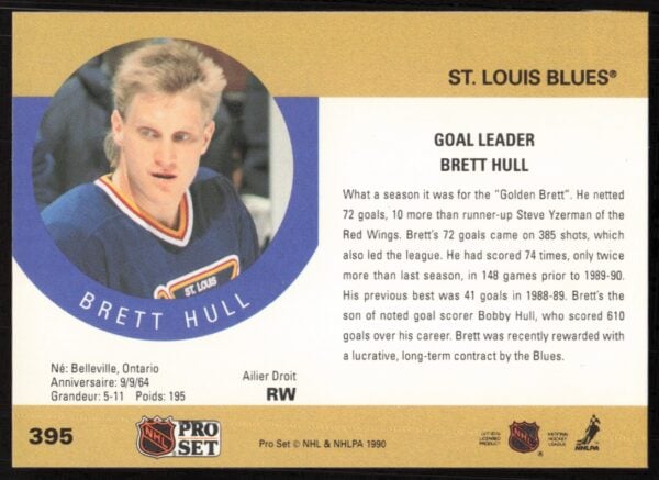 1990-91 Pro Set NHL Brett Hull #395 (Back)