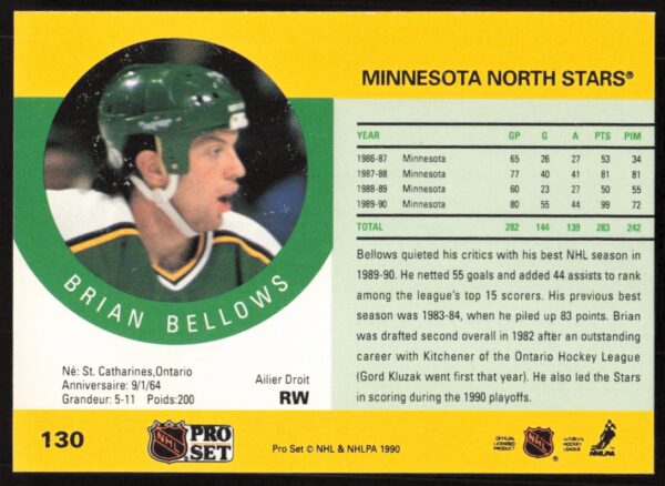 1990-91 Pro Set NHL Brian Bellows #130 (Back)