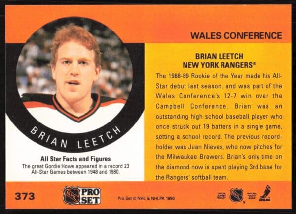 1990-91 Pro Set NHL Brian Leetch #373 (Back)