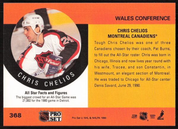 1990-91 Pro Set NHL Chris Chelios #368 (Back)