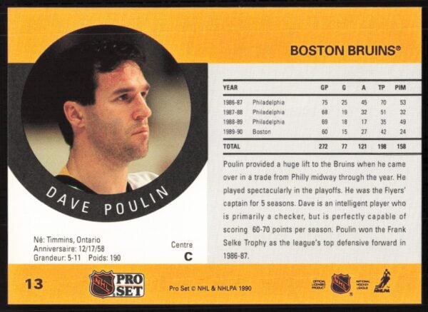 1990-91 Pro Set NHL Dave Poulin #13 (Back)