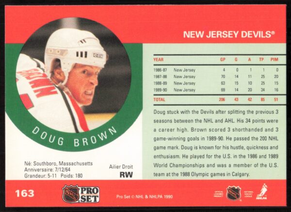 1990-91 Pro Set NHL Doug Brown #163 (Back)