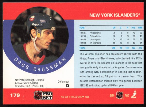 1990-91 Pro Set NHL Doug Crossman #179 (Back)