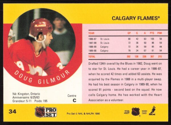 1990-91 Pro Set NHL Doug Gilmour #34 (Back)