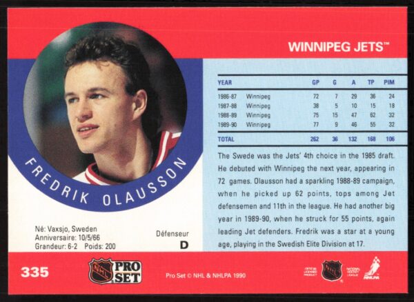 1990-91 Pro Set NHL Fredrik Olausson #335a (Back)