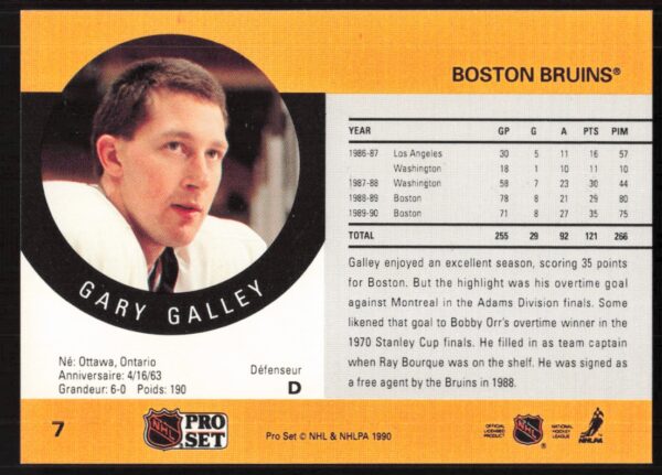 1990-91 Pro Set NHL Garry Galley #7 (Back)