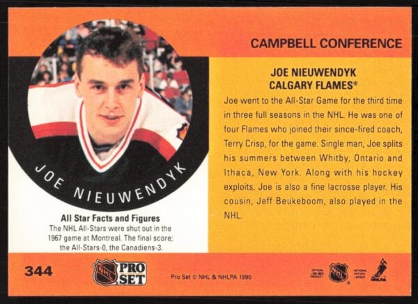 1990-91 Pro Set NHL Joe Nieuwendyk #344 (Back)