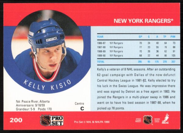 1990-91 Pro Set NHL Kelly Kisio #200 (Back)